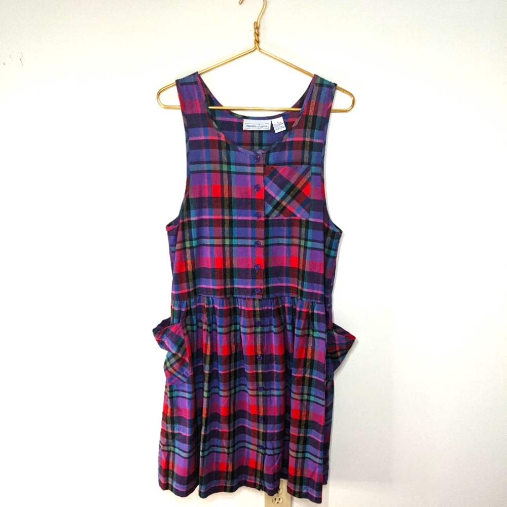 Vintage 90s Nouveau Faces Plaid Jumper Dress